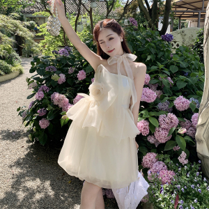 甜美仙气抹胸裙收腰公主蓬蓬裙小个子别致绝美仙女裙度假沙滩裙夏