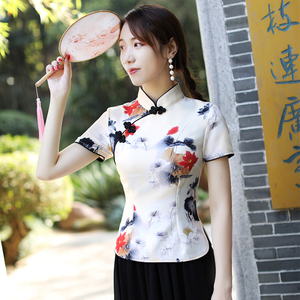 改良旗袍上衣日常可穿中国风女装短款减龄妈妈装短袖复古中式唐装