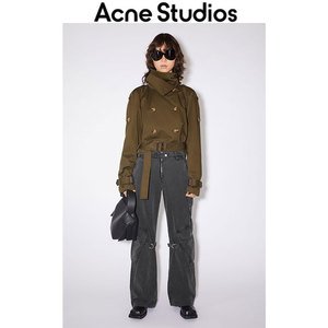 Acne Studios新款水洗黑色高腰侧袋贴袋调节腰带棉质休闲工装长裤