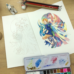 宝虹300g棉浆水彩纸线稿本动漫颜料填色临摹新手上色涂色古风填画