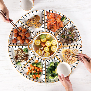 陶瓷团圆拼盘餐具组合套装过年圆桌家庭聚餐盘子扇形菜盘套盘家用