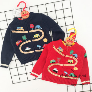 儿童外贸原单立体刺绣小汽车针织衫 宝宝出口日本纯棉毛衣外套