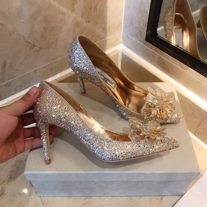 满钻灰姑娘公主水晶鞋婚鞋新娘鞋银色婚纱照成年礼服宴会高跟鞋