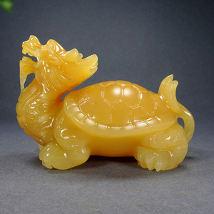 天然黄玉龙龟龙头龟招财赑屃霸下镇宅风水客厅装饰摆件家居饰品