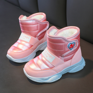 品牌女童雪地靴粉红色冬季新款加绒加厚保暖小女孩棉靴软底防水12