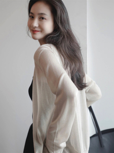 韩国夏法式性感冰丝防晒开衫女宽松薄款披肩长袖外搭针织空调罩衫