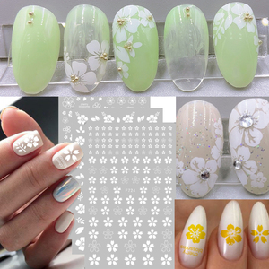 日系新款美甲贴纸3d背胶贴纸欧美金黄花白色清新小花朵指甲油贴花