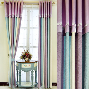 紫色地中海条纹遮光客厅雪尼尔窗帘成品高档大气简约现代落地窗纱