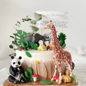 绿植蛋糕装饰长颈鹿摆件生日派对森系大门小鹿小兔子小动物插件