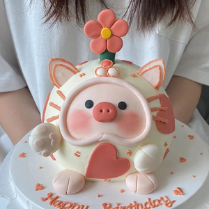 网红可爱lulu猪蛋糕装饰摆件软胶小猪猪宝宝周岁翻糖生日蛋糕插件