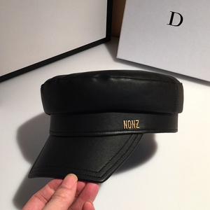 秋冬季贝雷帽大脸方帽檐韩版百搭潮牌海军帽女英伦复古pu八角帽子