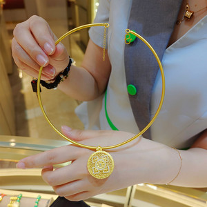 又一珠宝 999足金古法金传承金项圈黄金复古金圈素圈颈圈百搭款