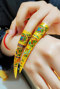 15年线下老店专柜 999古法金烧蓝贵妃指甲套足金黄金指甲纯金护甲