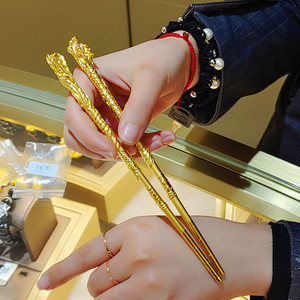 又一珠宝 999足金硬金黄金筷子龙凤呈祥婚庆送礼首饰纯金两用款