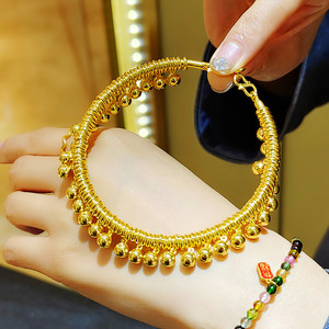 又一珠宝 999足金光面抽拉脚镯黄金铃铛圆环个性时尚女款脚素圈_阿里