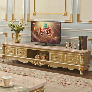 欧式大理石电视柜实木雕花香槟金茶几电视柜组合客厅地柜配套家具