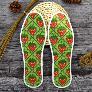 鸿运玫瑰十字绣鞋垫自己绣半成品几何草莓手工绣花七层印花纯棉布