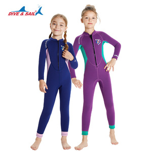 新款女童保暖泳衣2.5MM潜水服长袖连体防寒加厚冲浪浮潜训练泳衣