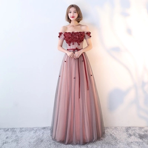 伴娘服长款2021新款年会宴会敬酒服一字肩主持人毕业晚礼服租赁