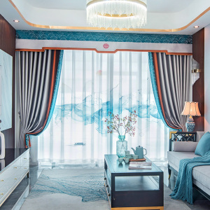 新中式窗帘全遮光客厅卧室书房展厅茶馆中式古典窗幔幔头帘头定制