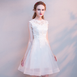 小礼服裙女短款宴会晚礼服伴娘服学生派对小个子白色连衣裙夏季