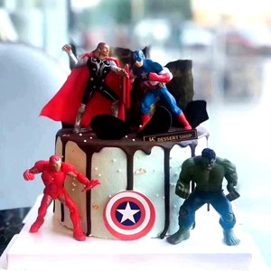 10个塑料美国队长盾牌蛋糕装饰摆件复仇者英雄联盟钢铁侠男孩生日