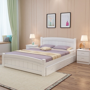 实木松木双人儿童中学生成年床简约欧式白色清漆加工定做包邮