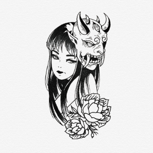 纹身贴防水女持久ins风个性般若面具少女三富江黑暗风满9.9包邮