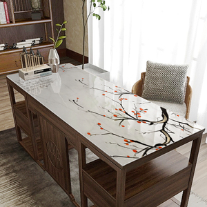 中国风国画餐桌台布书桌会议桌禅意长方形复古防水塑料不透明桌垫