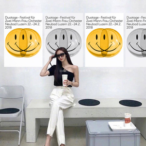 韩国ins风咖啡厅服装店装饰画芯 直播间背景治愈笑脸海报拍照道具