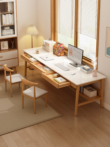 桌孑棹露台实木书桌家用双人电脑桌办公桌学习桌长条桌靠墙阳台窄