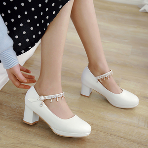 一字高跟鞋女粗跟学生春季
