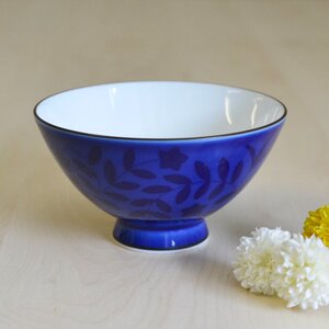 koransha 香兰社 香蘭社 日本制 瓷 藤蔓花纹装饰蓝色汤饭碗 11cm