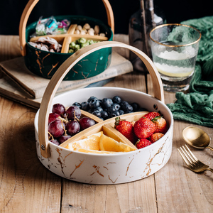 陶瓷创意分格盘带盖干果盘水果拼盘北欧客厅家用果盒子零食小吃盘