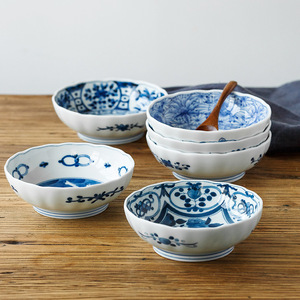 日本进口蓝凛堂釉下彩陶瓷餐具日式家用花边钵碗饭碗多用碗