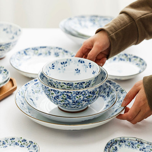 小蓝芽日本进口芽花日式餐具光峰碗碟套装家用陶瓷饭碗面碗汤碗