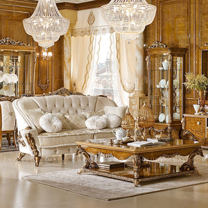 新巴洛克奢华别墅客厅接待沙发 实木雕花布艺休闲沙发 样板间家具