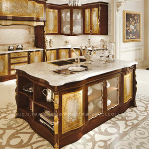 欧式法式巴洛克整木实木厨房厨柜设计cad施工图原木雕花中岛吧台1人
