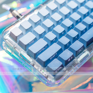 雾蓝侧刻透光键帽oem渐变蓝色二色浸染pbt正刻64/68/84/87/98/104
