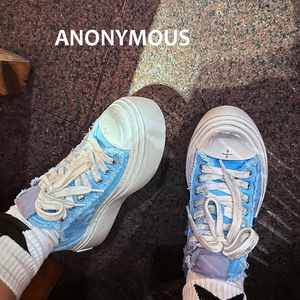 【Anonym】超火~博主款@ins厚底系带帆布鞋小脏鞋女水洗做旧板鞋