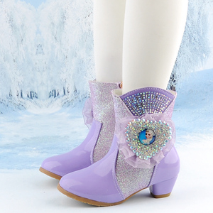 女童鞋子短靴紫色洋气宝宝二棉鞋2024秋冬新款软底儿童炸街马丁靴
