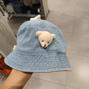 m国内代购2022秋季新品hm泰迪熊贴花水洗牛仔渔夫帽帽子1094238