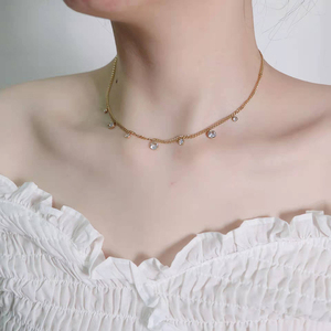 韩版七颗小钻拼接钛钢项链女 百搭ol简约精致灵动系列颈链锁骨链