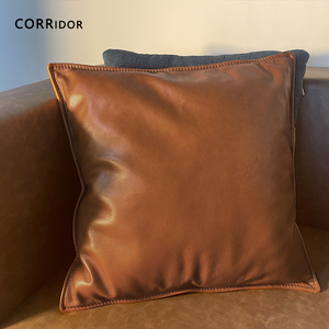 CR|北欧设计师|原创真皮羽绒靠垫沙发抱枕头层牛皮客厅腰枕靠背垫