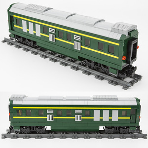 老式绿皮火车客运车厢兼容乐高城市蒸汽重载货运列车轨道拼装玩具
