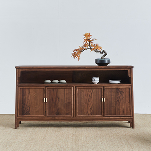 新品黑胡桃实木餐边柜雅舍家具新中式茶室柜酒柜矮柜储物柜玄关柜