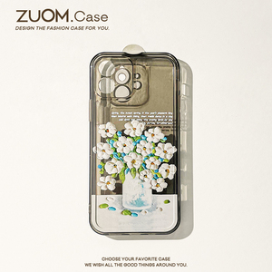 zuom ins唯美油画15小白花ip14适用苹果13手机壳iPhone11promax女新款12mini透明xr防摔保护套8p软硅胶7p6sp