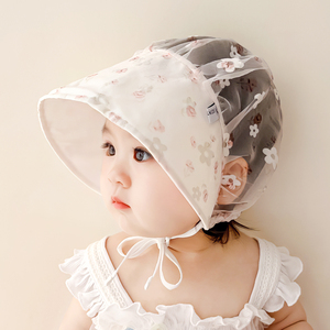 婴儿帽子遮阳帽女宝宝薄款透气夏季防晒女童蕾丝太阳帽凉帽小月龄