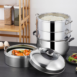 蒸锅不锈钢加厚大号锅大容量蒸饭三层多蒸笼家用煤气燃气灶电磁炉