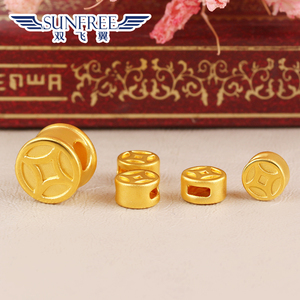 黄金转运珠3d硬足金999铜钱花纹串珠男女款手链金钱币编绳配件